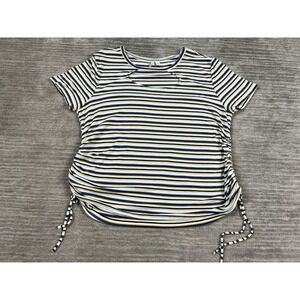Cato Top Womens Large Cut Out Chest‎ Striped Short Sleeve Ruched Rayon Blend